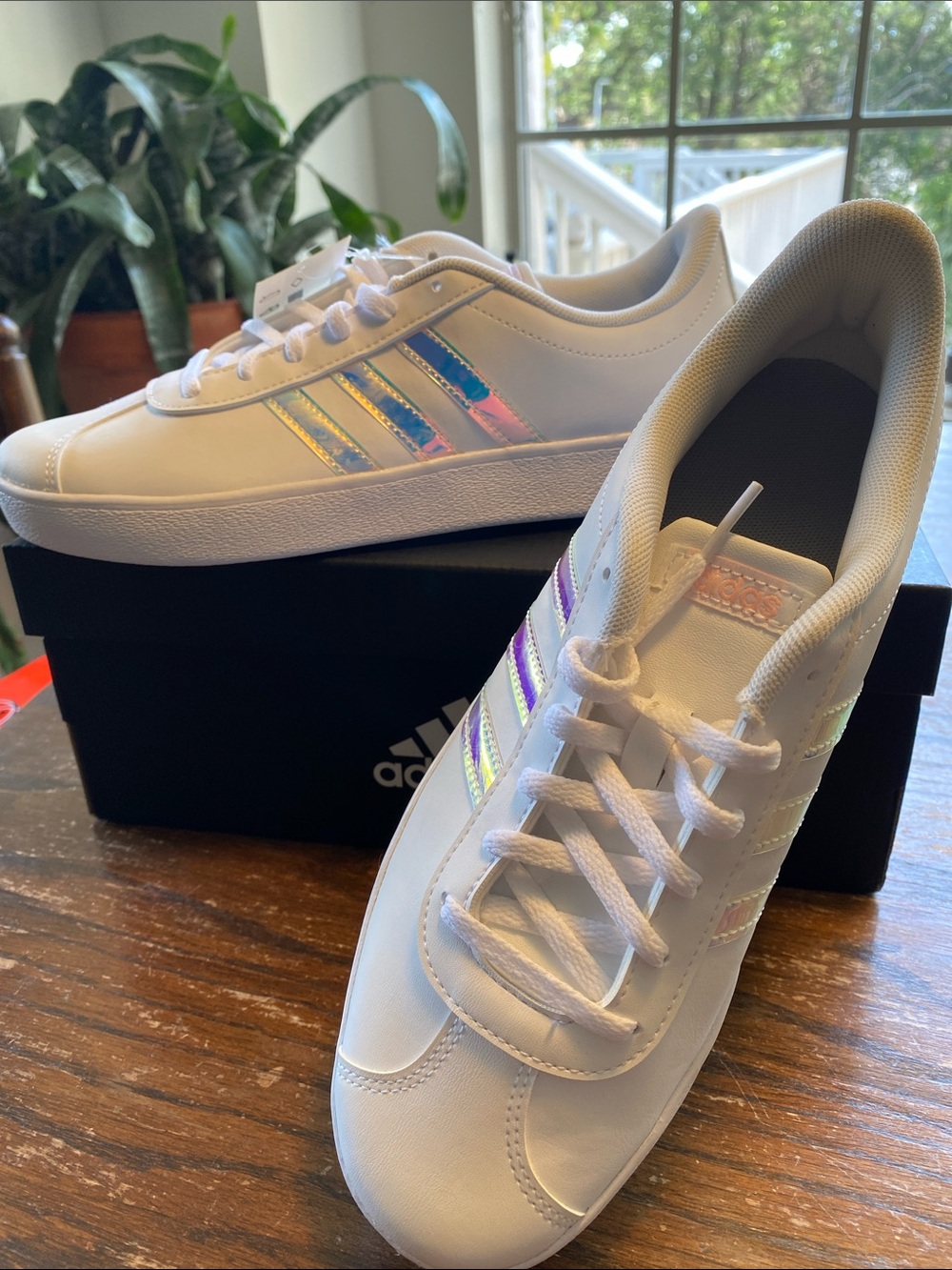 Adidas White Sneakers with Iridescent 3-Stripes